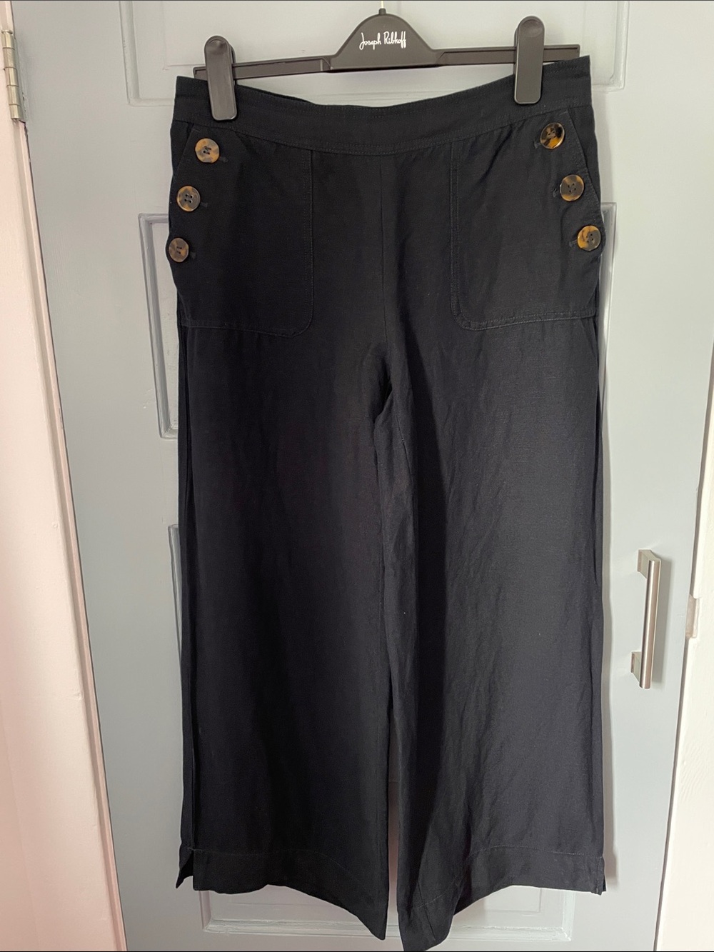 Dark blue Wide-Leg Pull-up Button Detail Linen blend Capris size 6